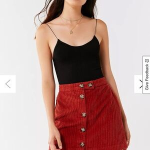 BDG Red Corduroy Mini Skirt with Button Detail